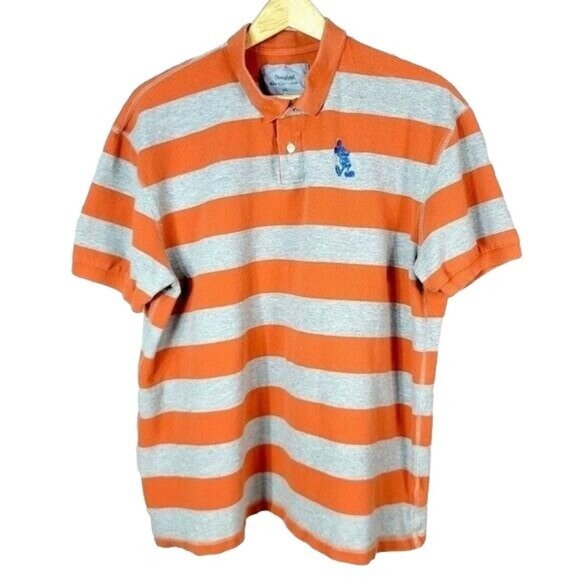 Disneyland Resort Polo Shirt Gray XL Orange Stripe Collar Short Sleeve Golf - Picture 1 of 6